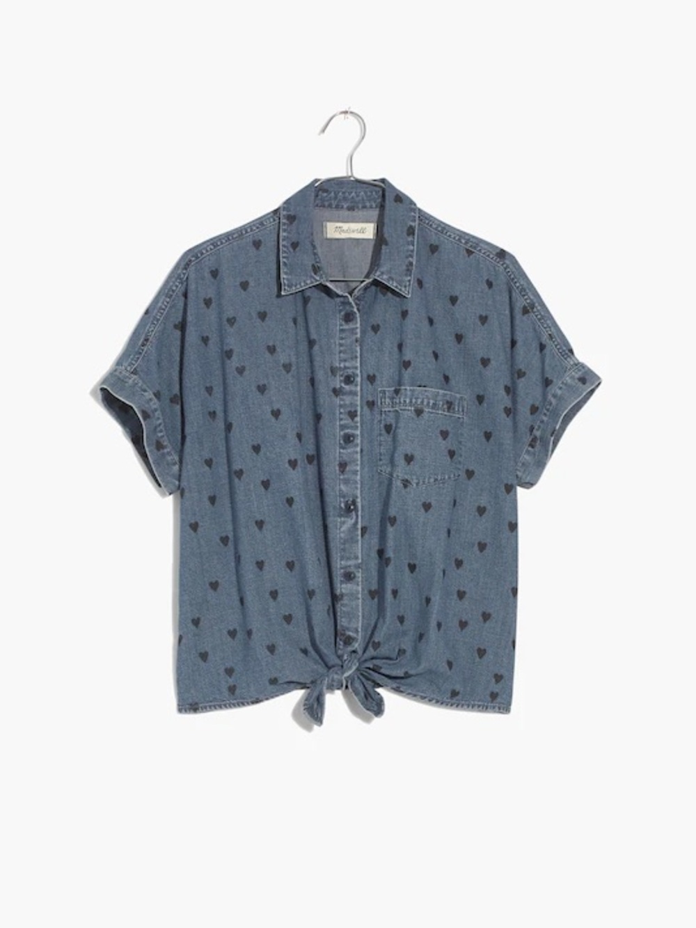 Madewell Denim Heart Tie Front Shirt XS NWT Cute Chambray
